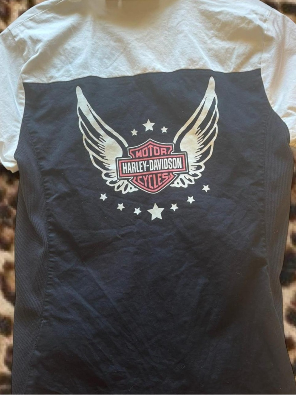 Harley Davidson Zip Up Shirt Black White Graphic Back Y2K Fitted Top